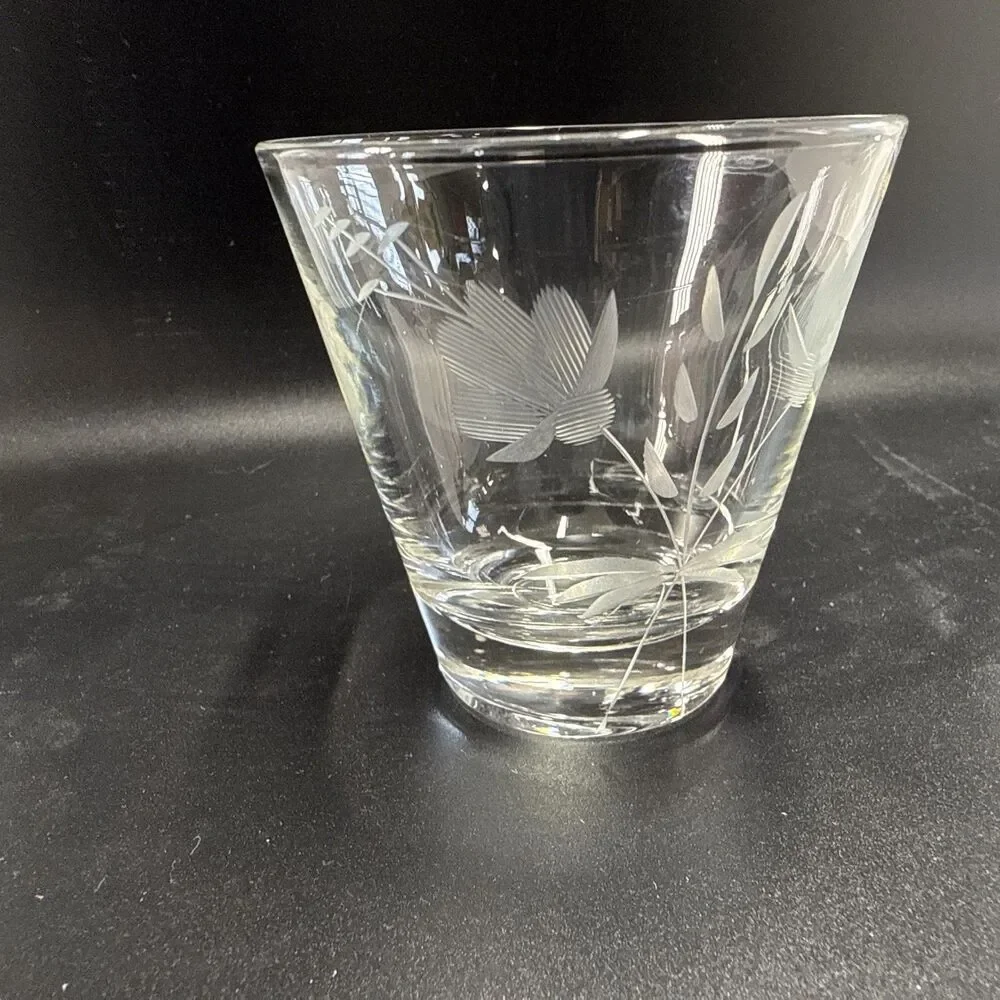 Set of 4 Etched Glass Tumblers Vintage Barware - 1960's Floral-Wheat Design